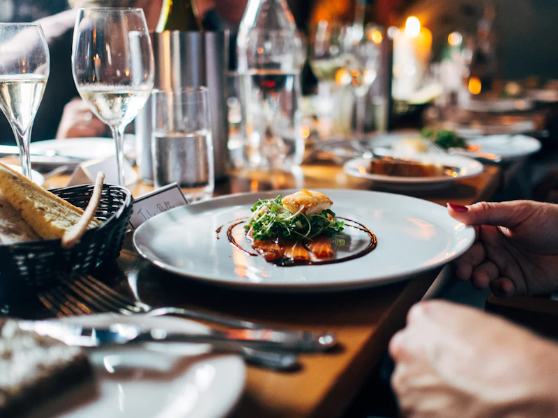 A plated dinner on a set table